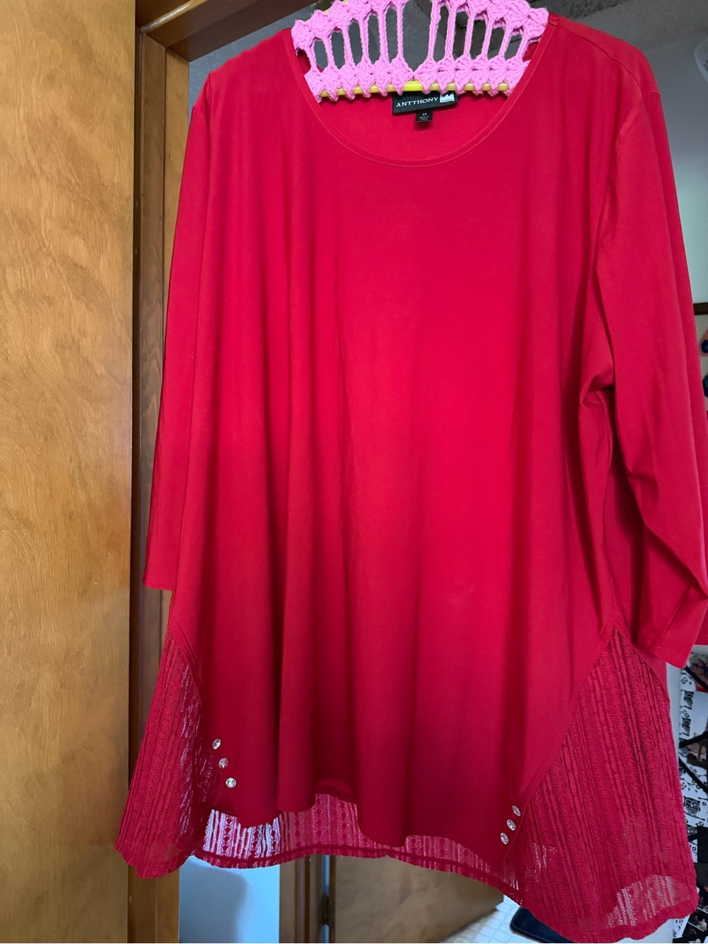 Antthony Red Knit Tunic with Hem Button Accents